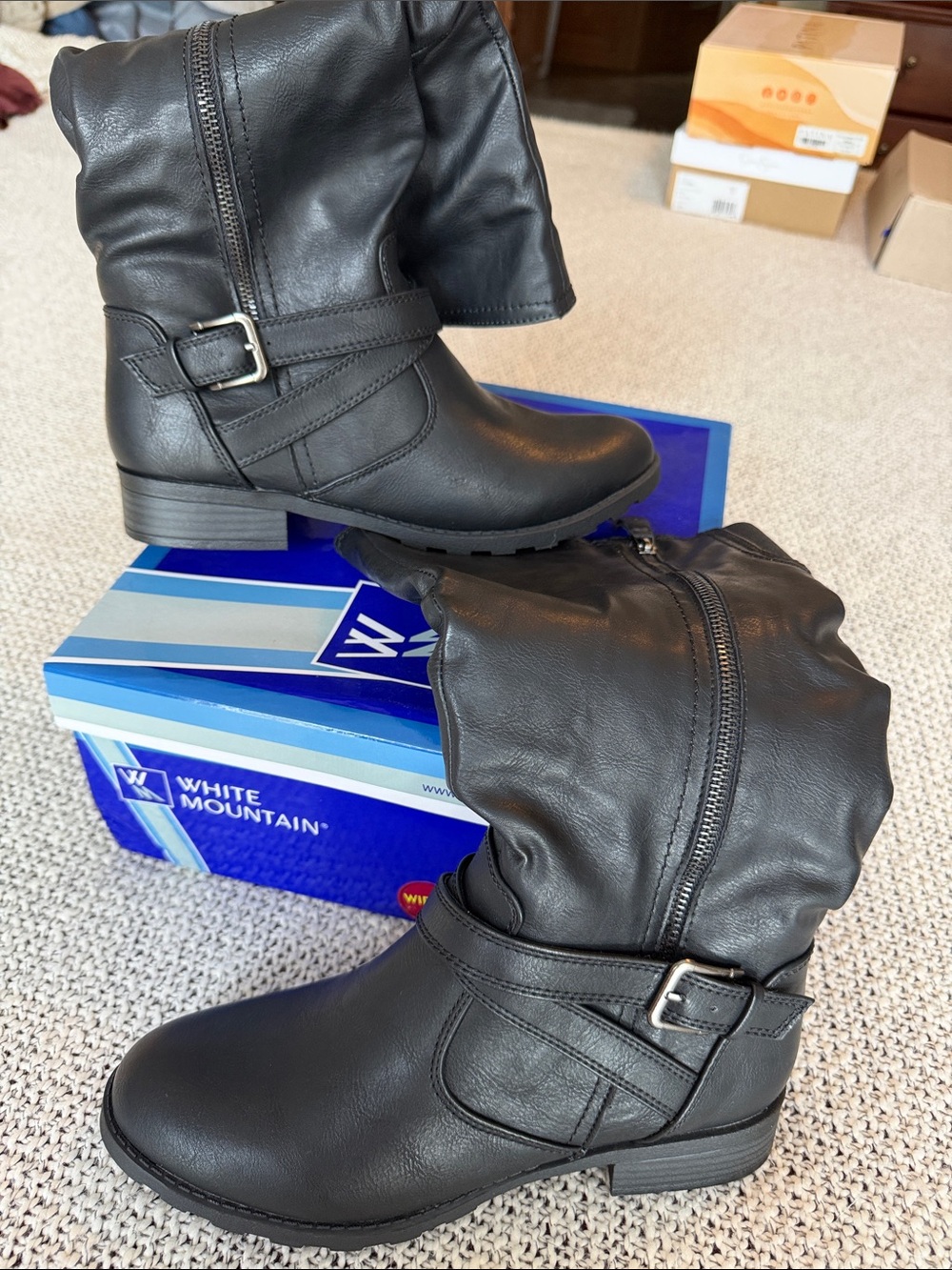 White Mountain Black Slouchy Mid-Calf Buckle Boots
